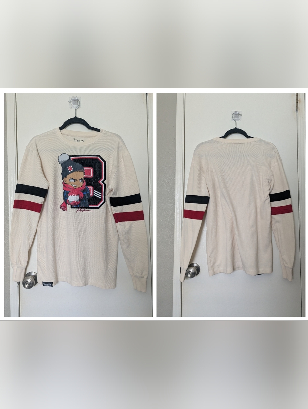 The Boondocks Riley Hockey Natural Long Sleeve Thermal T-Shirt Small
